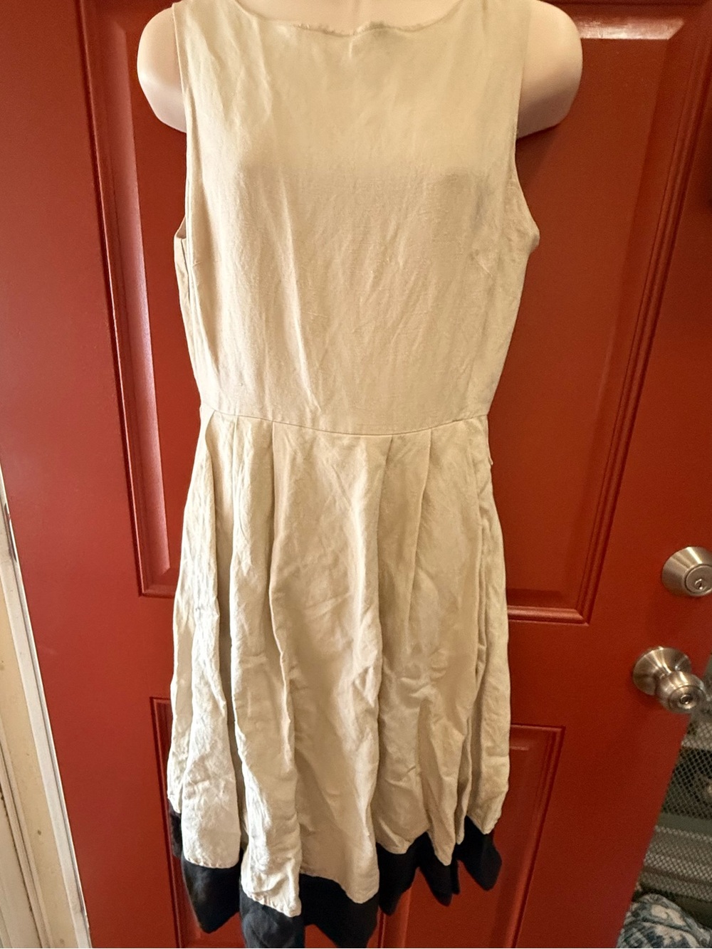 Calvin Klein Linen Style Colorblock Sleeveless Midi Dress- Petite, Khaki Black